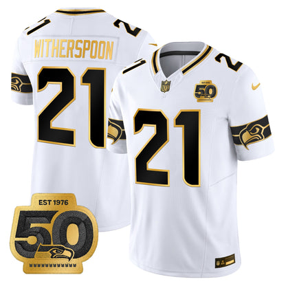 Men's Seattle Seahawks 50th Anniversary Patch Gold Vapor Limited Jersey - All Stitched