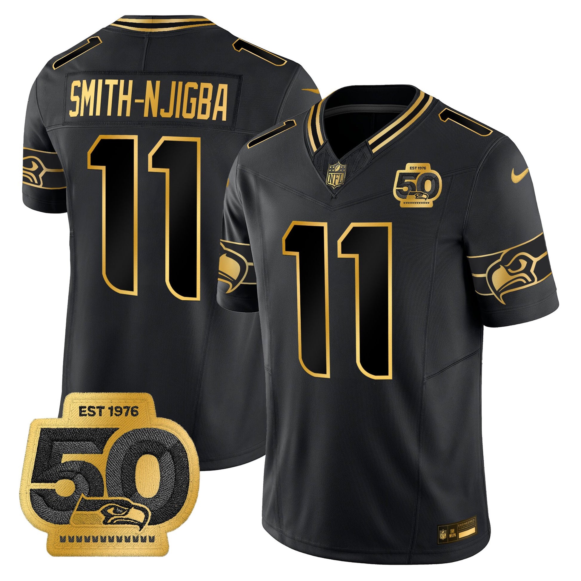 Men's Seattle Seahawks 50th Anniversary Patch Gold Vapor Limited Jersey - All Stitched