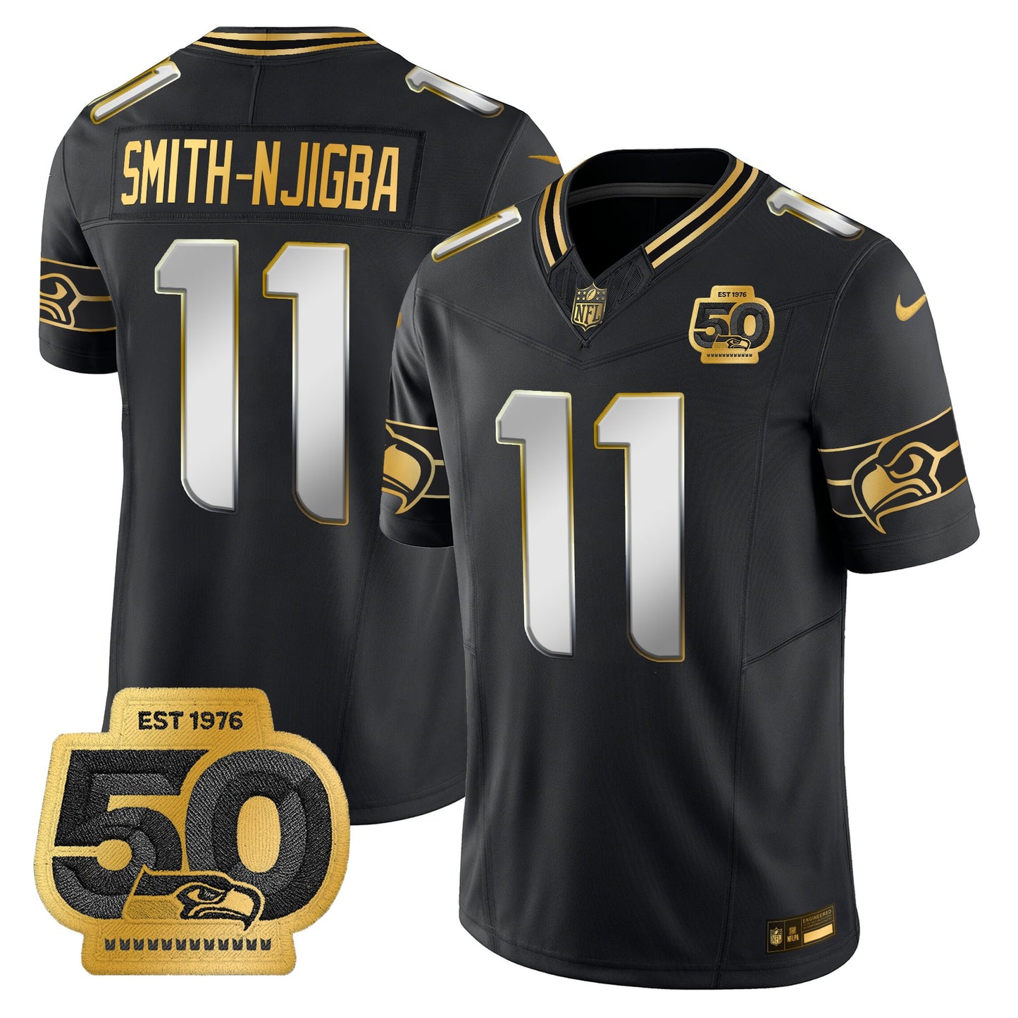 Men's Seattle Seahawks 50th Anniversary Patch Gold Vapor Limited Jersey - All Stitched