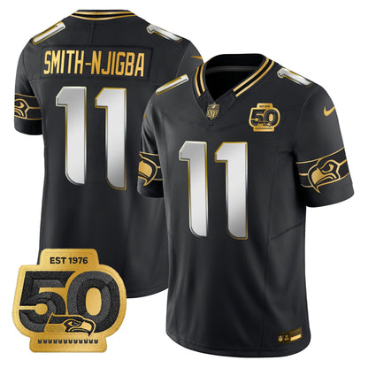 Men's Seattle Seahawks 50th Anniversary Patch Gold Vapor Limited Jersey - All Stitched
