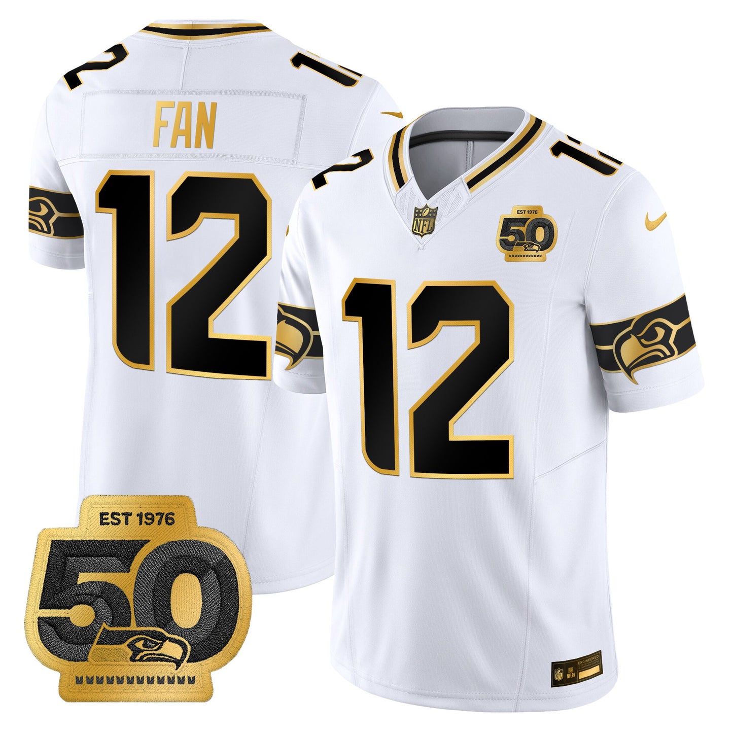 Men's Seattle Seahawks 50th Anniversary Patch Gold Vapor Limited Jersey - All Stitched