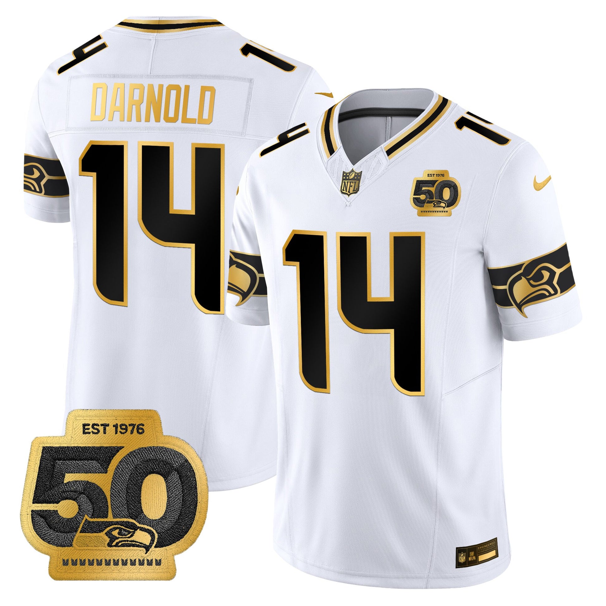 Men's Seattle Seahawks 50th Anniversary Patch Gold Vapor Limited Jersey - All Stitched