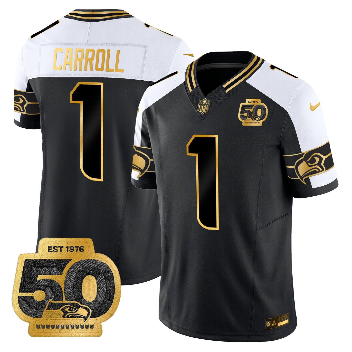 Men's Seattle Seahawks 50th Anniversary Patch Gold Vapor Limited Jersey - All Stitched