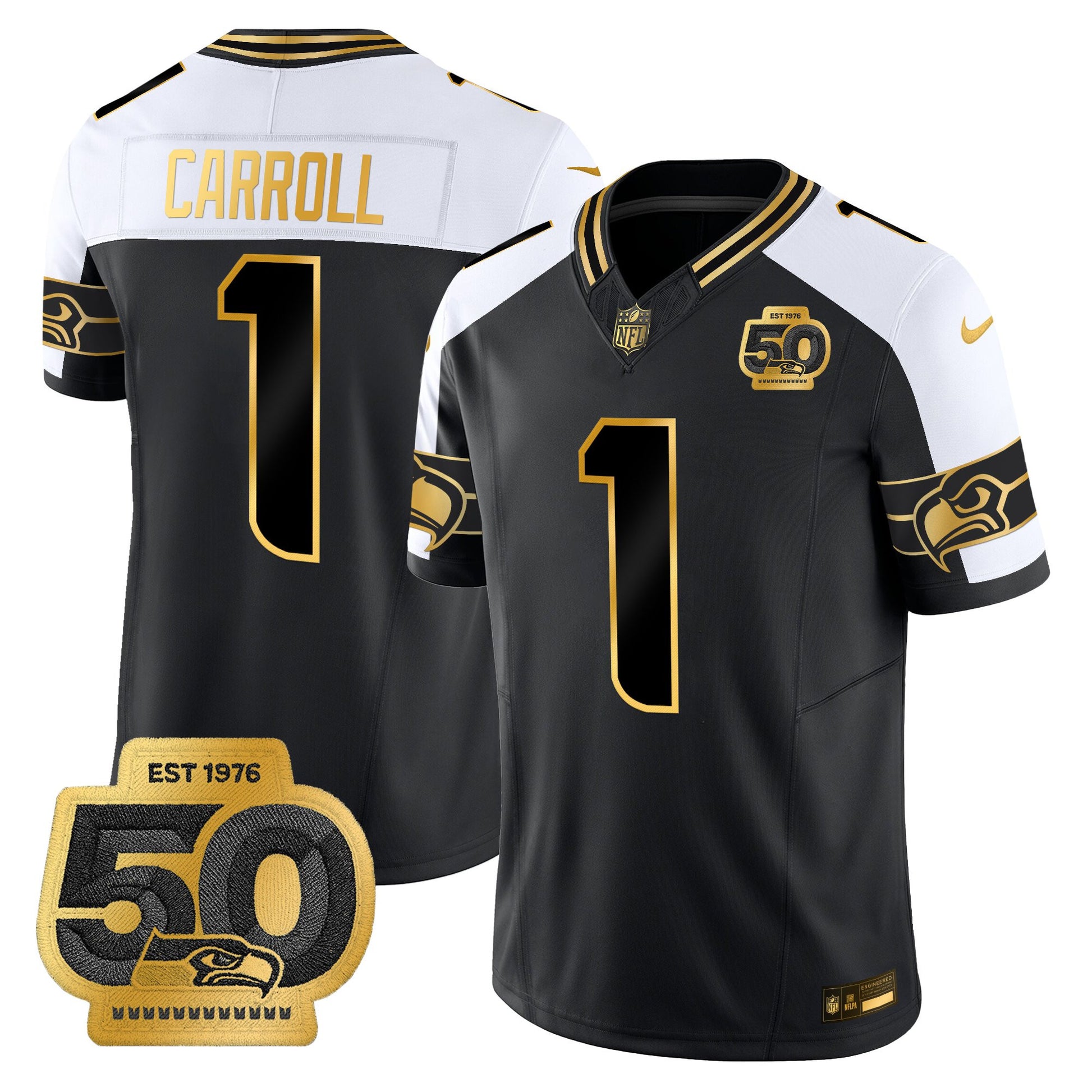 Men's Seattle Seahawks 50th Anniversary Patch Gold Vapor Limited Jersey - All Stitched