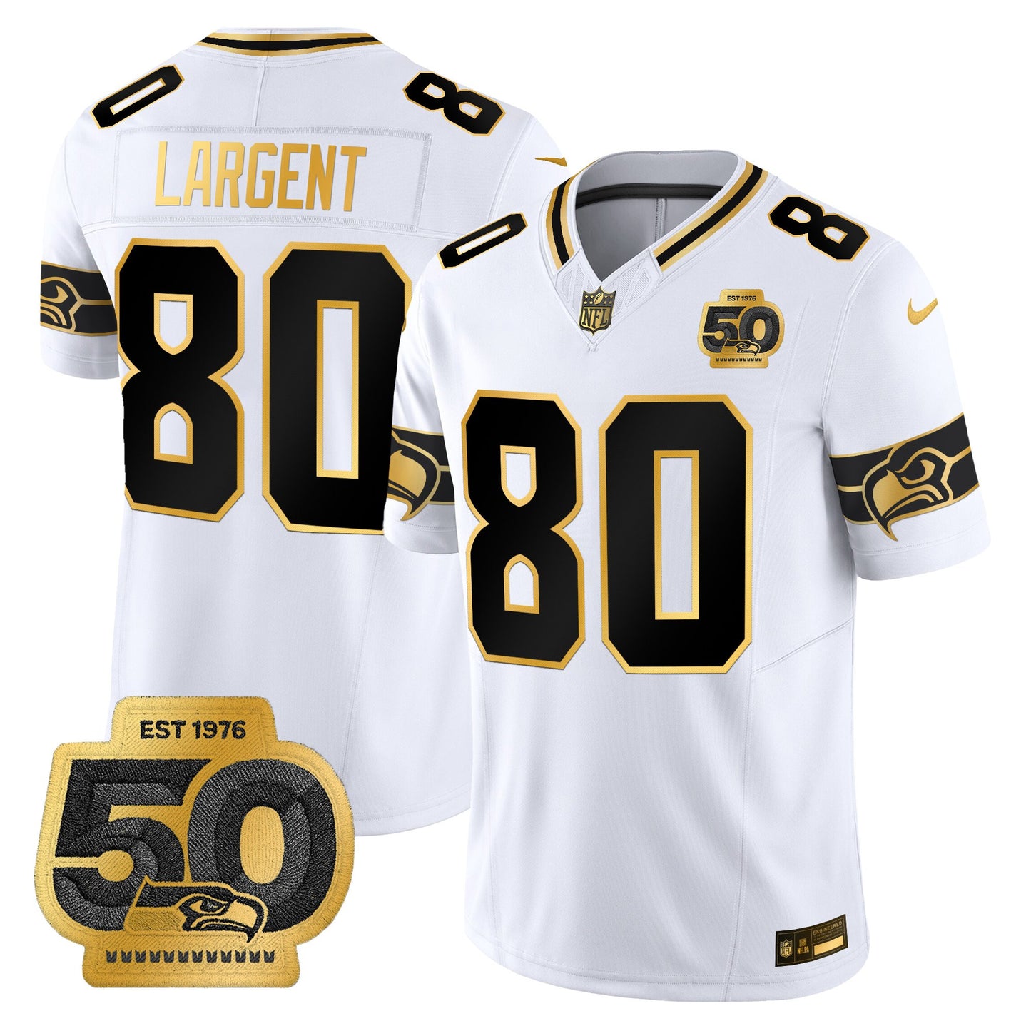 Men's Seattle Seahawks 50th Anniversary Patch Gold Vapor Limited Jersey - All Stitched