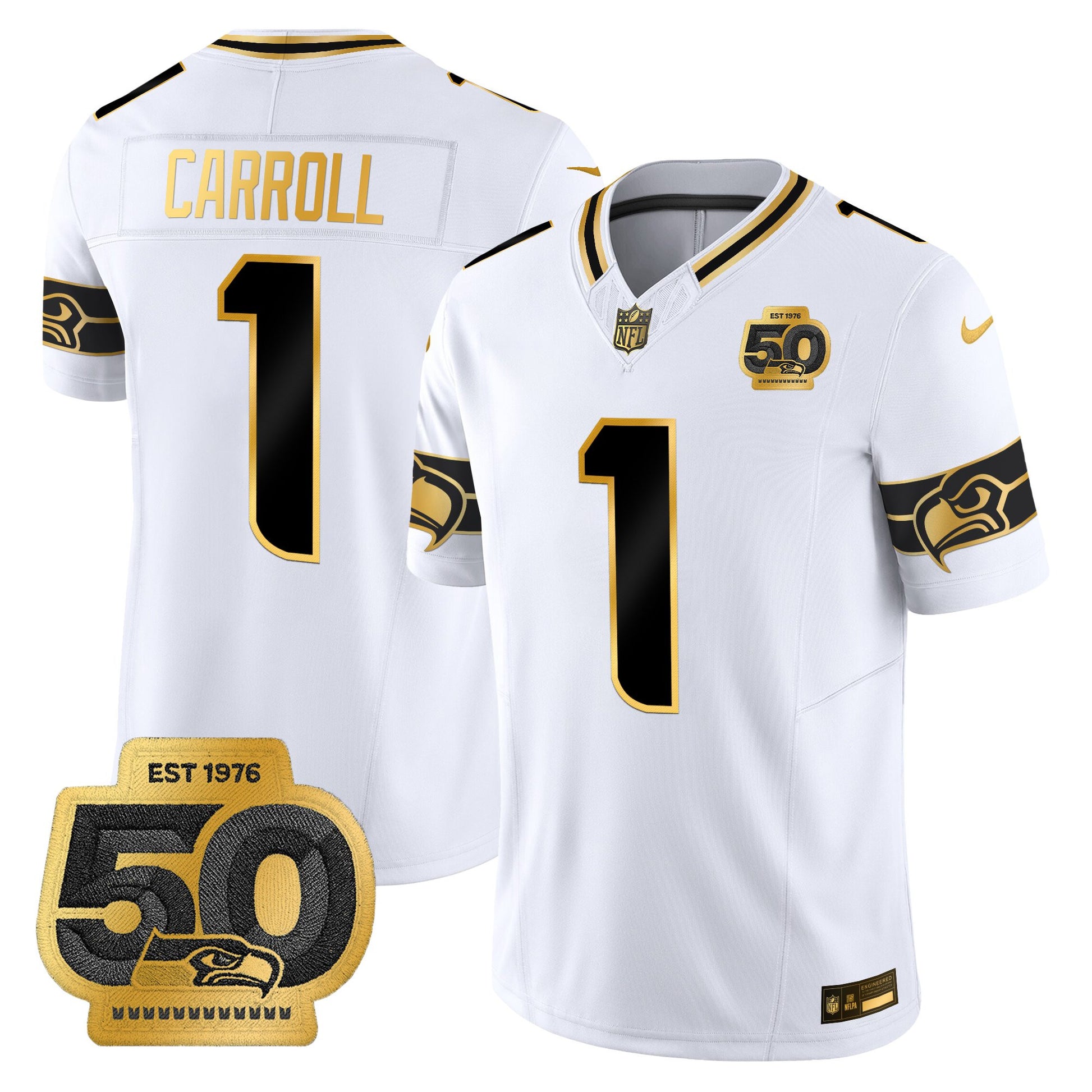 Men's Seattle Seahawks 50th Anniversary Patch Gold Vapor Limited Jersey - All Stitched