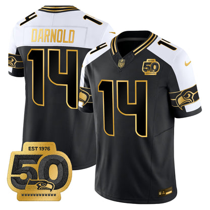 Men's Seattle Seahawks 50th Anniversary Patch Gold Vapor Limited Jersey - All Stitched