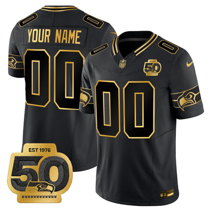 Seattle Seahawks 50th Anniversary Patch Gold Vapor Limited Custom Jersey - All Stitched