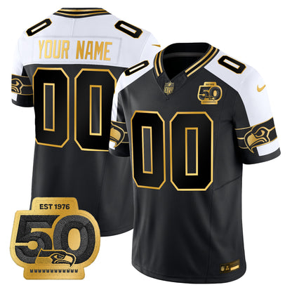 Seattle Seahawks 50th Anniversary Patch Gold Vapor Limited Custom Jersey - All Stitched