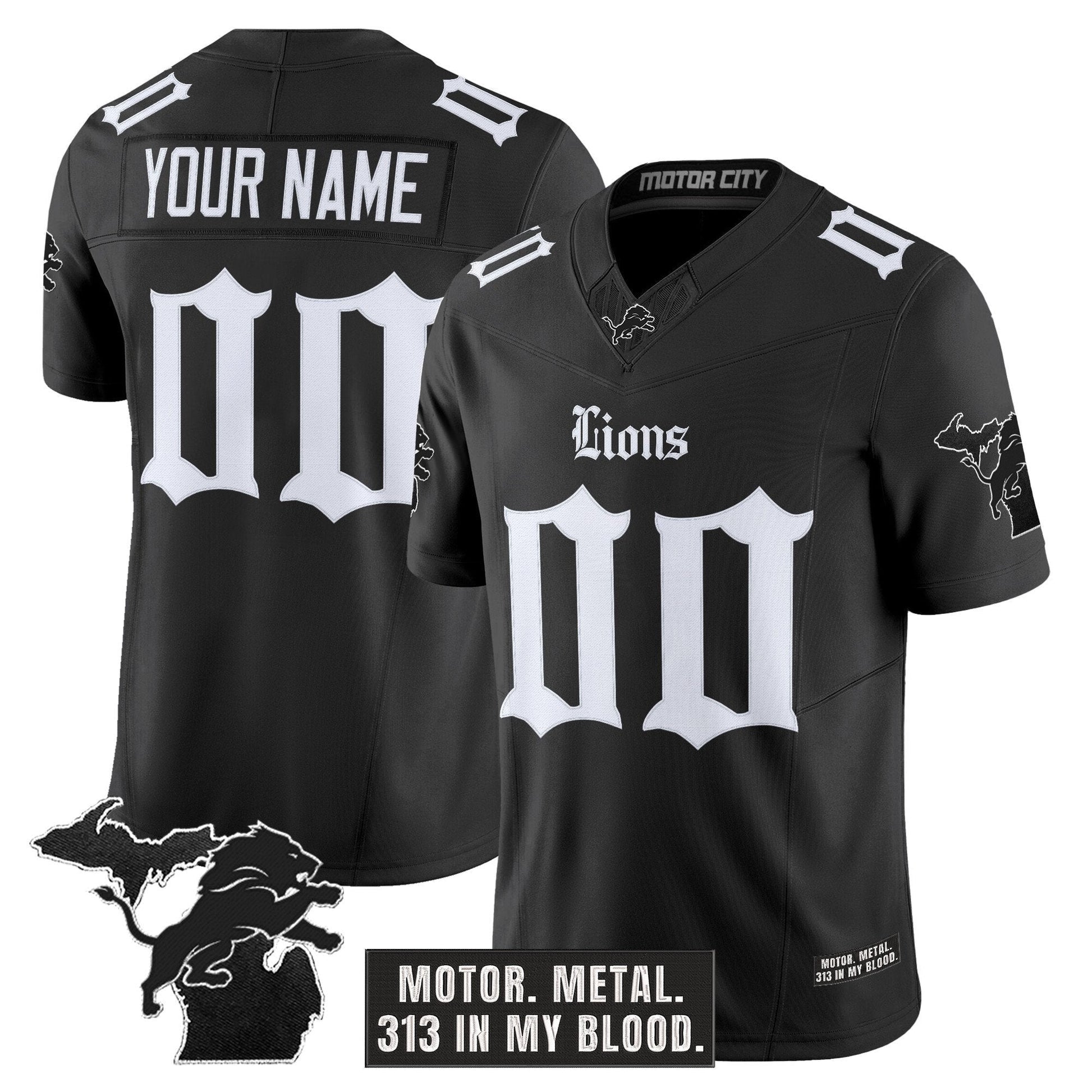 Detroit Lions 'Gothic Motor Grit Edition' Vapor Limited Custom Jersey V2 - All Stitched