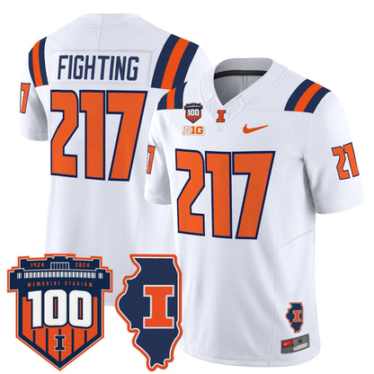 Men's Illinois Fighting Illini 100th Memorial Stadium Patch Vapor Limited Jersey - All Stitched