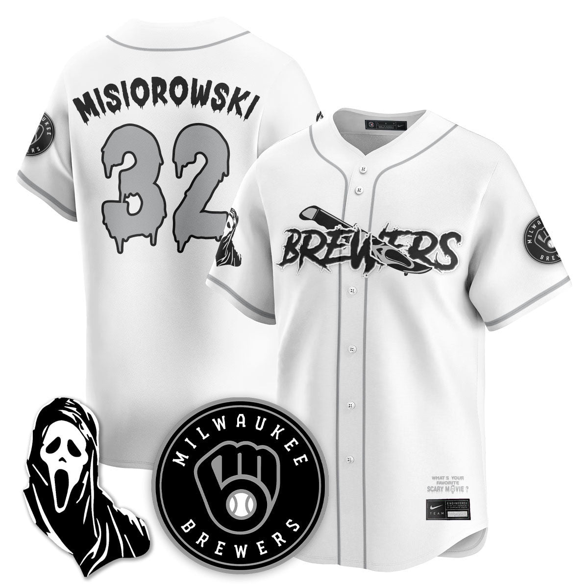 Milwaukee Brewers "Scream Ghostface" Jersey - All Stitched