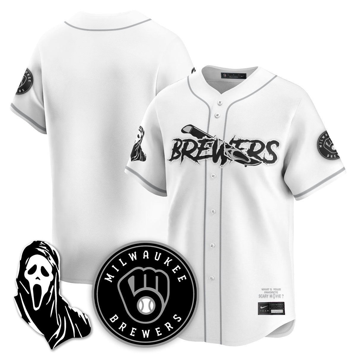 Milwaukee Brewers "Scream Ghostface" Jersey - All Stitched