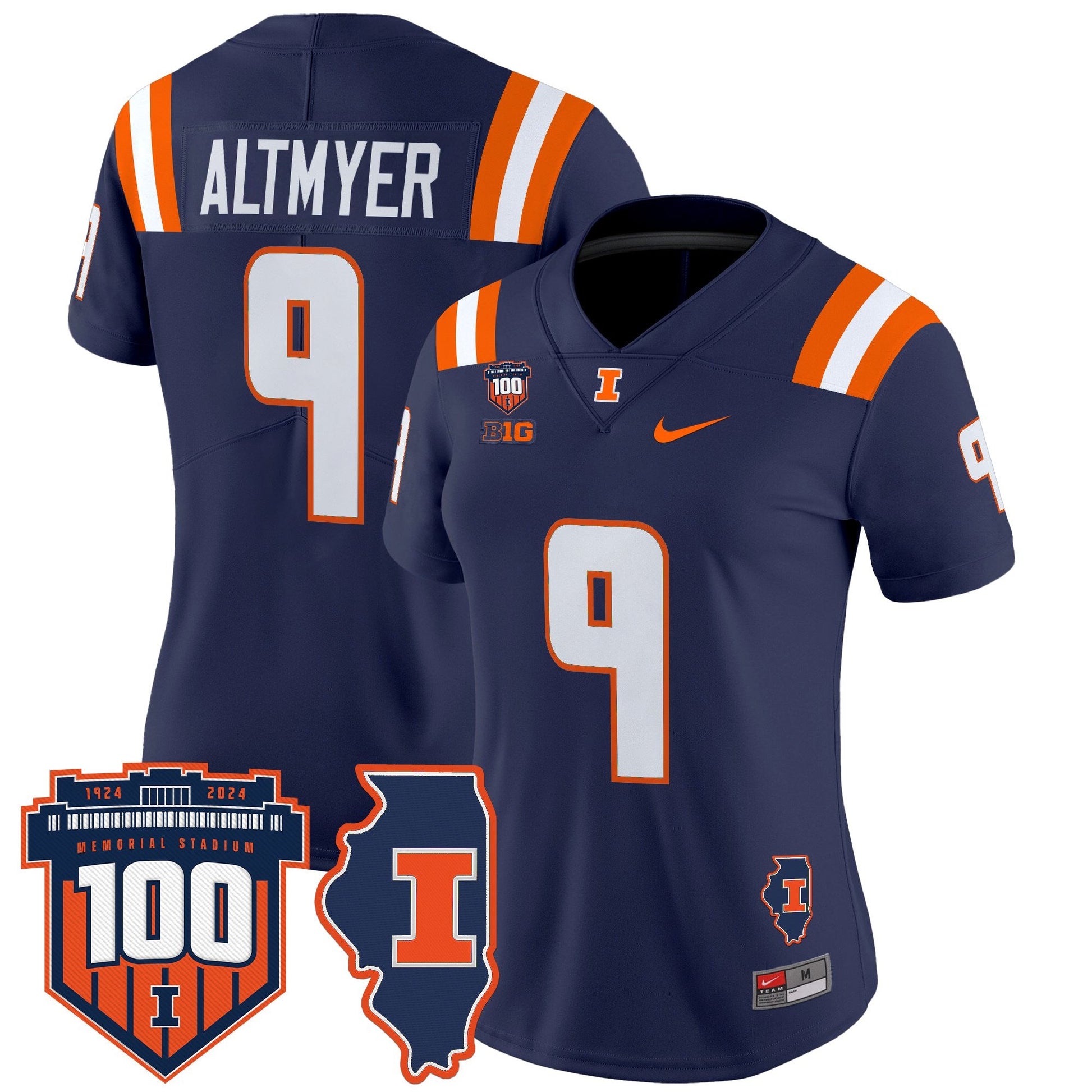 Women's Illinois Fighting Illini 100th Memorial Stadium Patch Vapor Limited Jersey - All Stitched