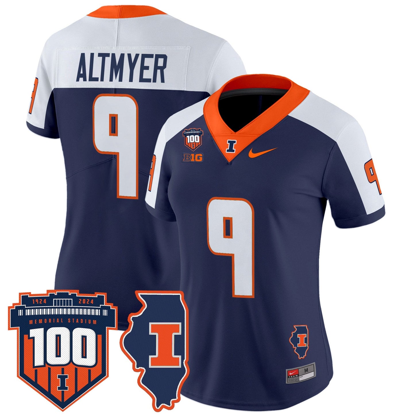 Women's Illinois Fighting Illini 100th Memorial Stadium Patch Vapor Limited Jersey - All Stitched