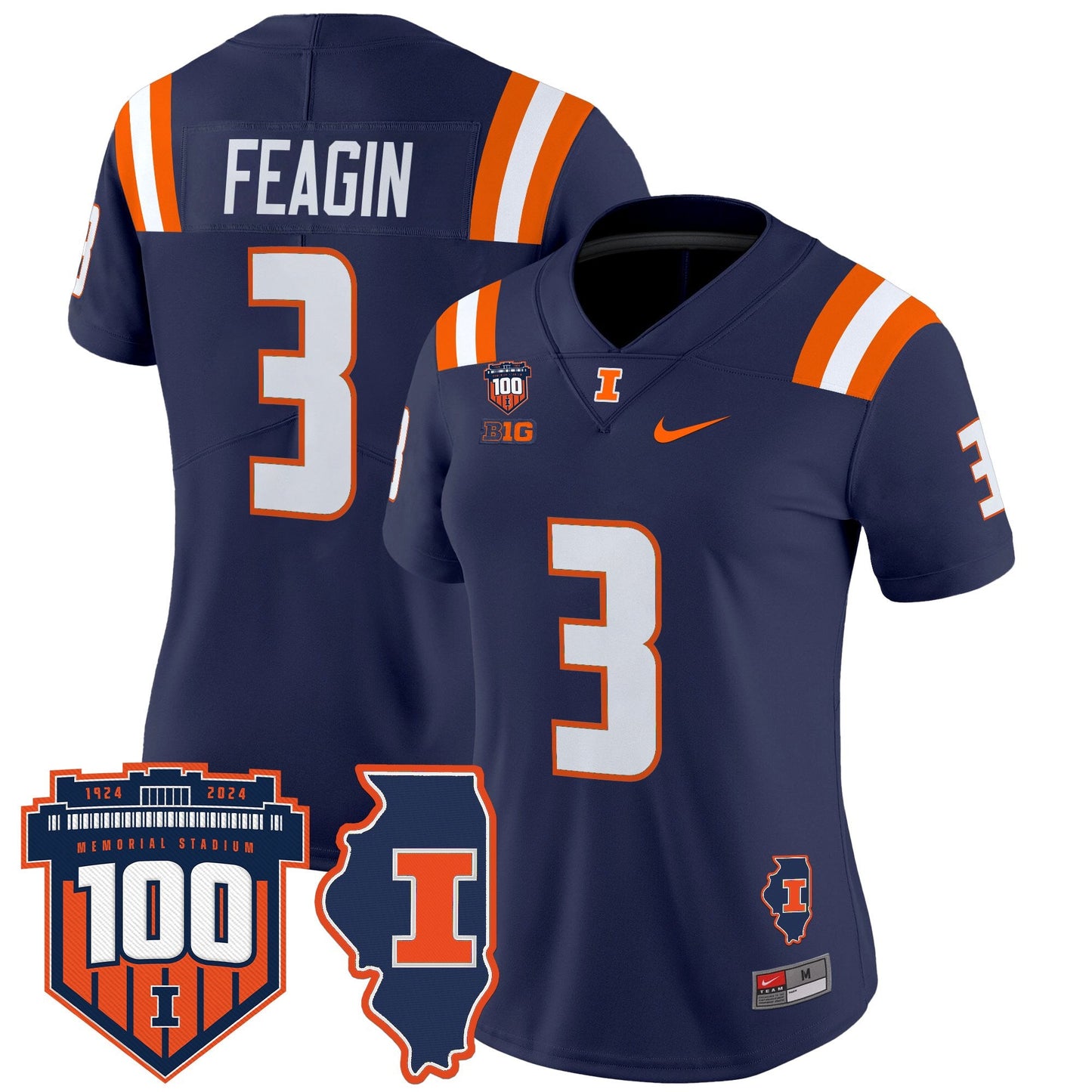 Women's Illinois Fighting Illini 100th Memorial Stadium Patch Vapor Limited Jersey - All Stitched