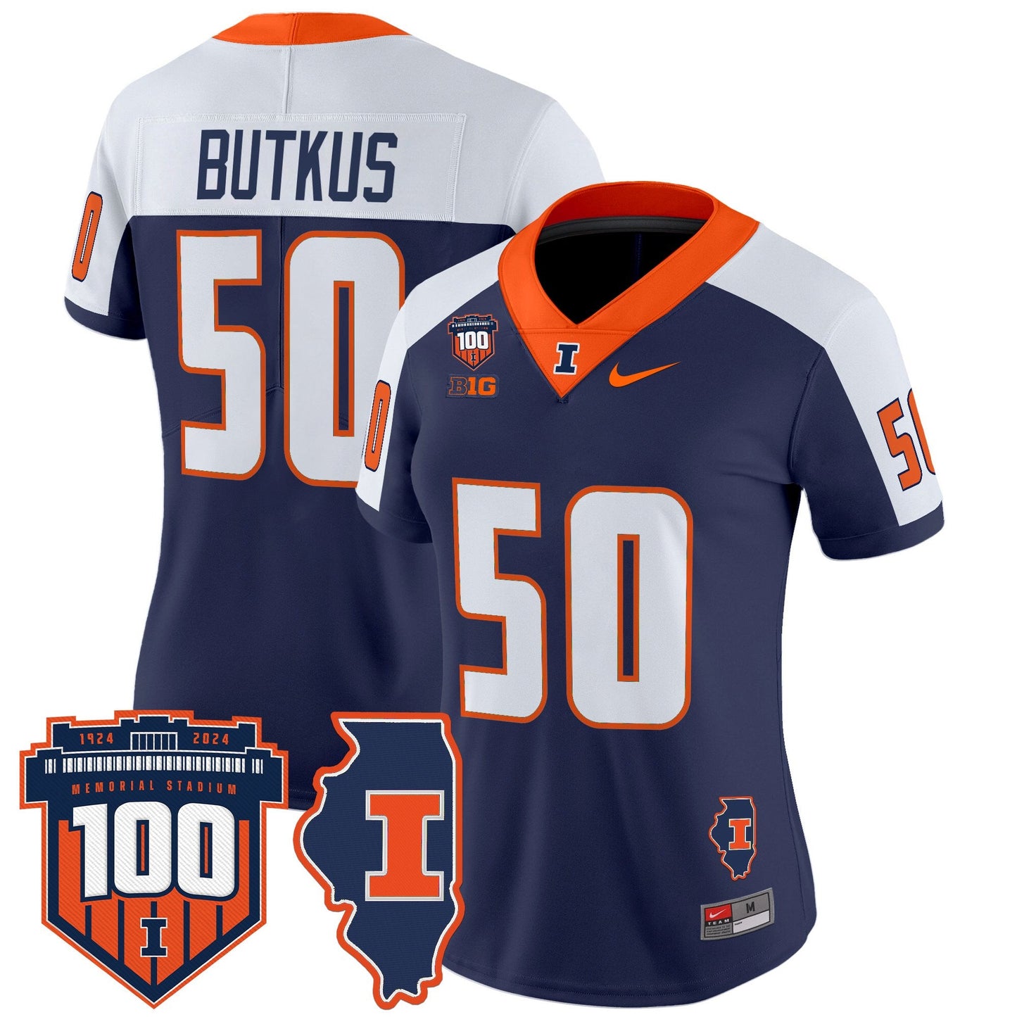 Women's Illinois Fighting Illini 100th Memorial Stadium Patch Vapor Limited Jersey - All Stitched