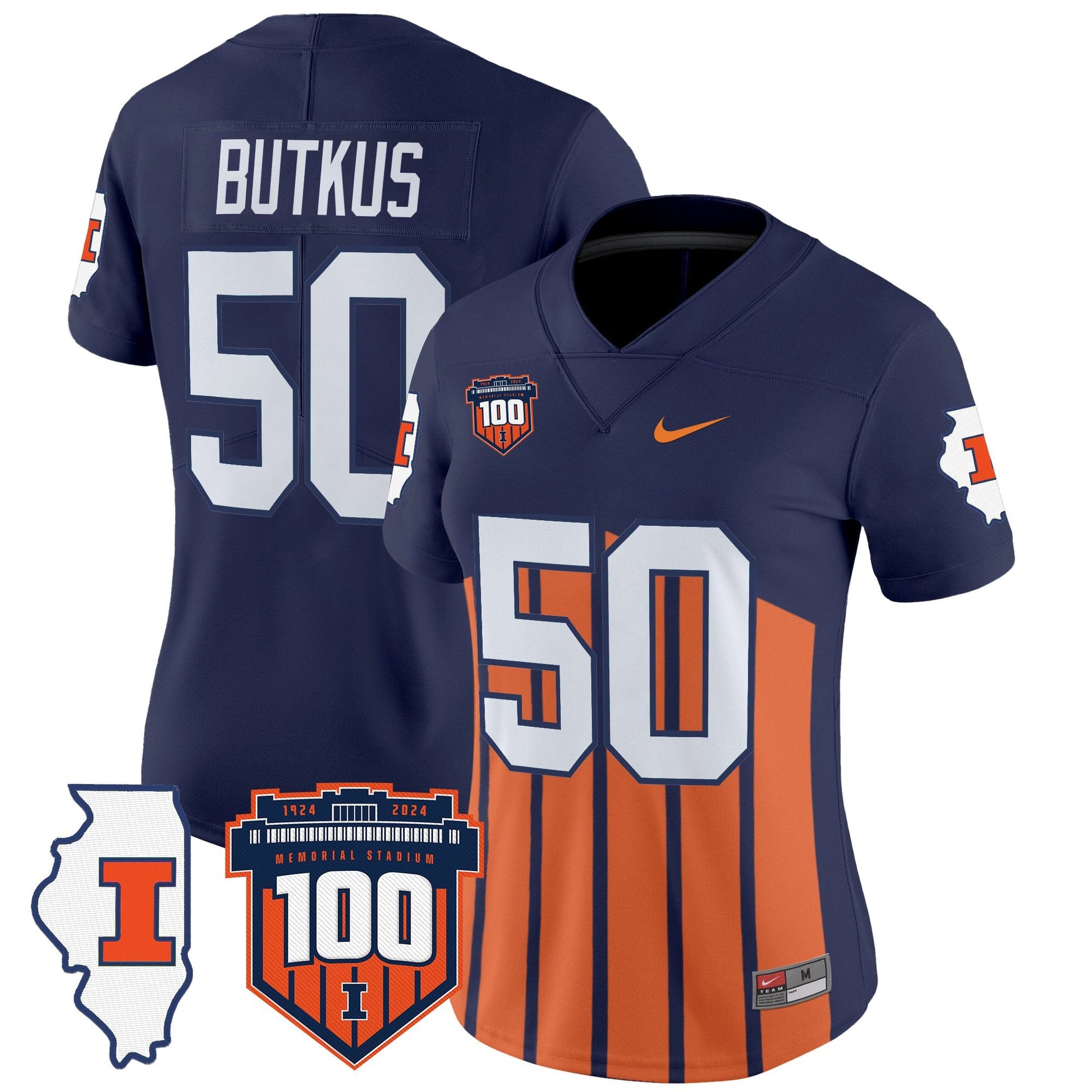 Women's Illinois Fighting Illini 100th Memorial Stadium Patch Vapor Limited Jersey - All Stitched