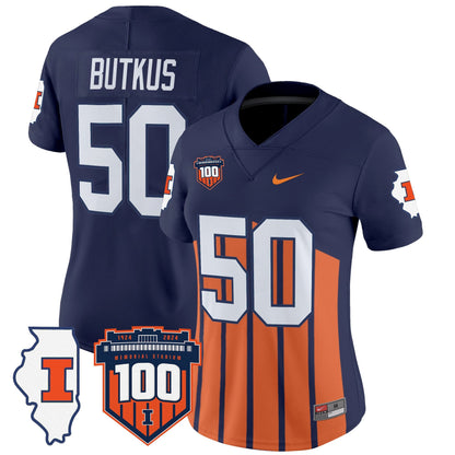 Women's Illinois Fighting Illini 100th Memorial Stadium Patch Vapor Limited Jersey - All Stitched