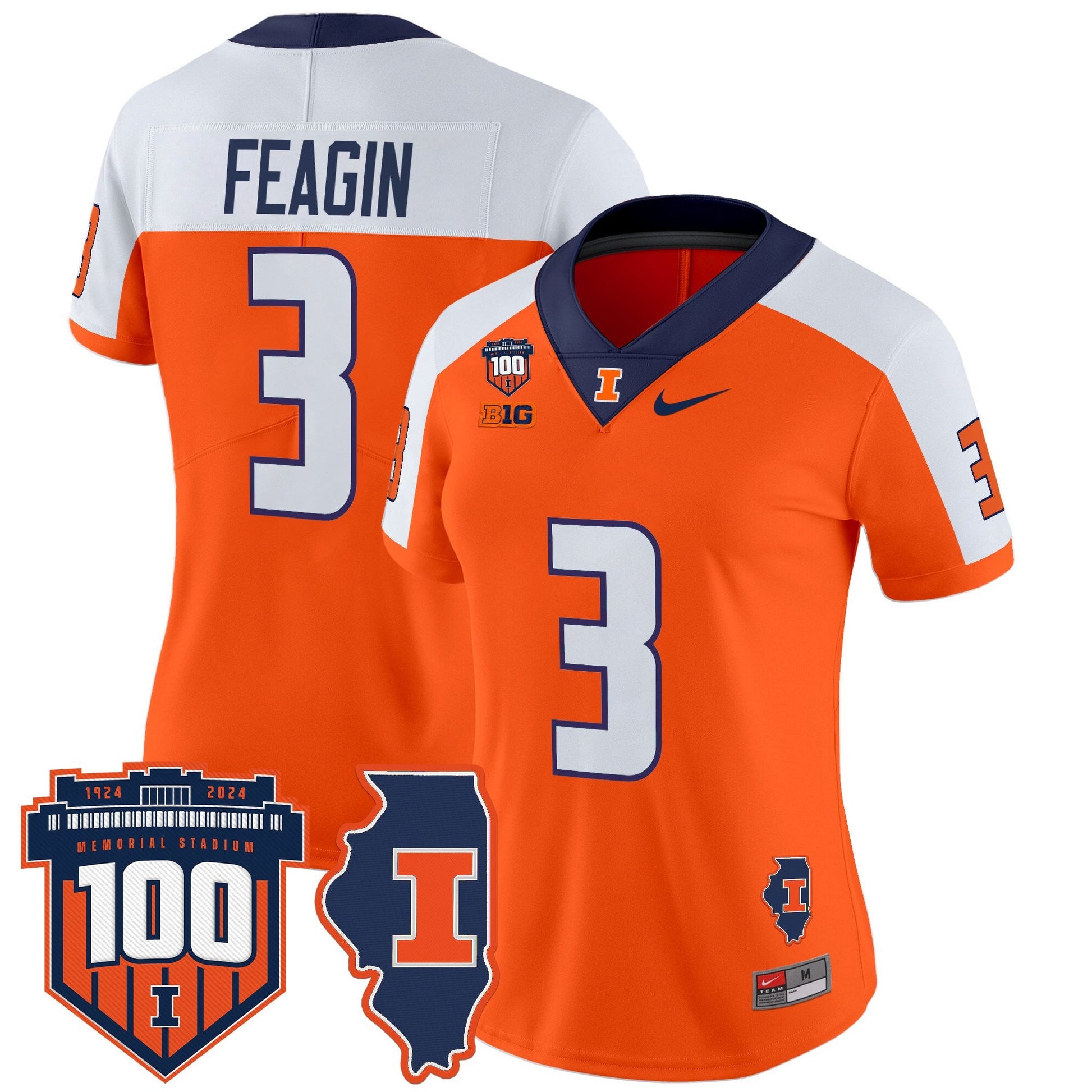 Women's Illinois Fighting Illini 100th Memorial Stadium Patch Vapor Limited Jersey - All Stitched