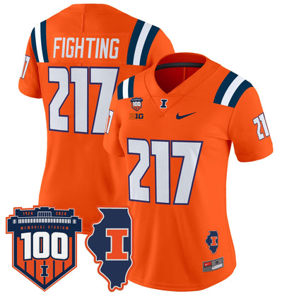 Women's Illinois Fighting Illini 100th Memorial Stadium Patch Vapor Limited Jersey - All Stitched