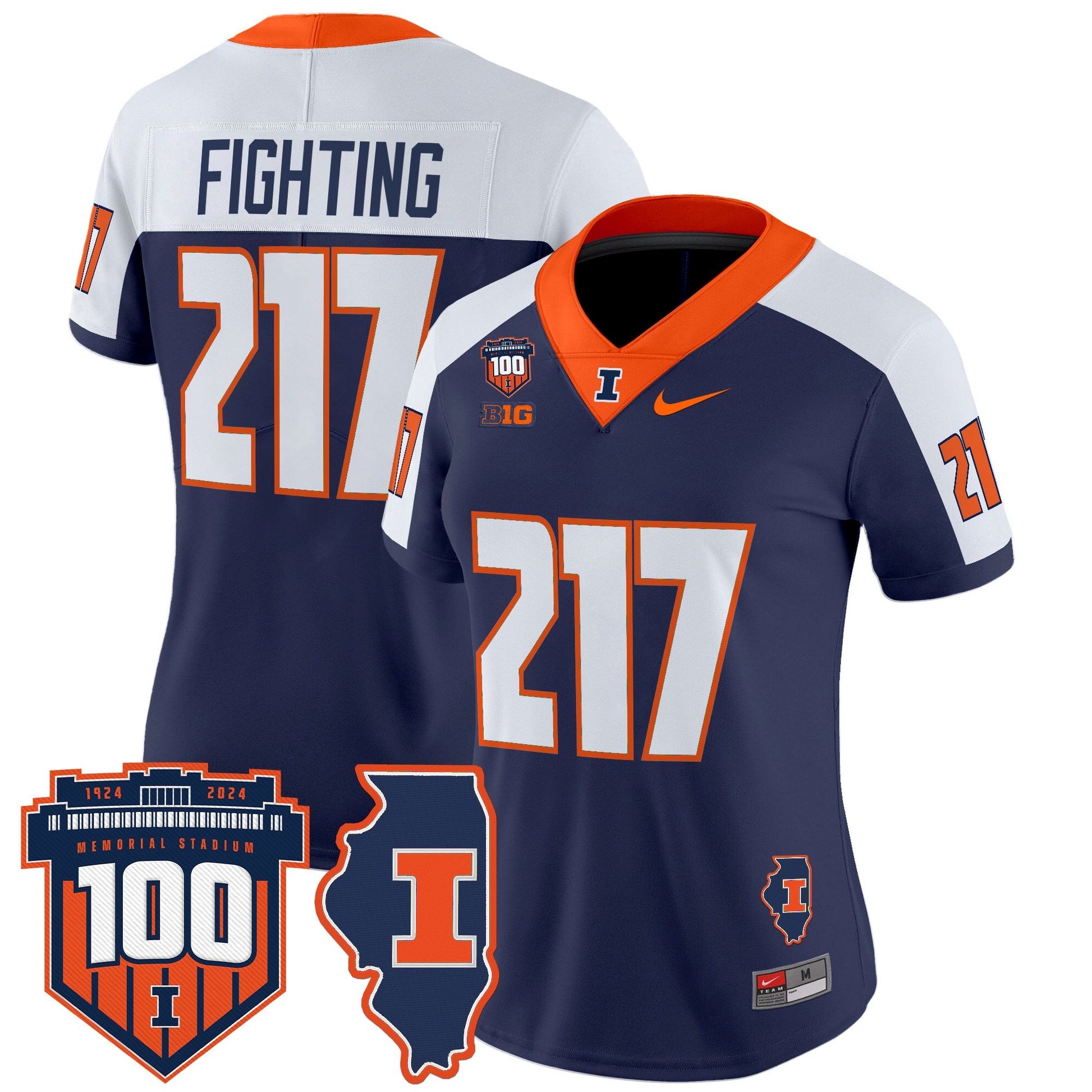 Women's Illinois Fighting Illini 100th Memorial Stadium Patch Vapor Limited Jersey - All Stitched
