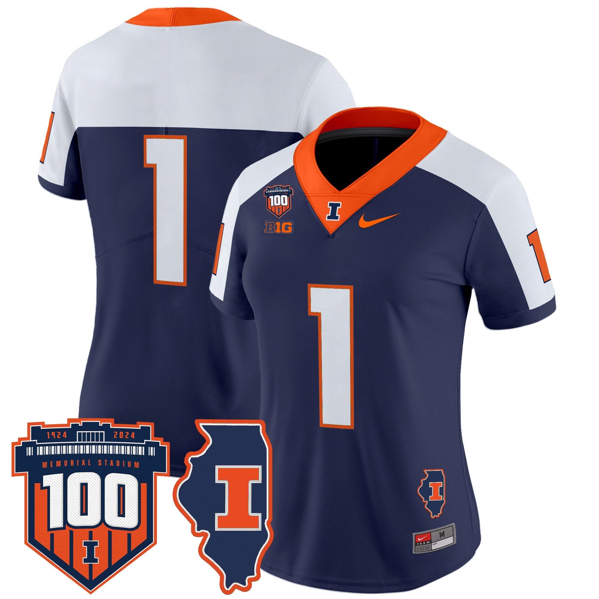 Women's Illinois Fighting Illini 100th Memorial Stadium Patch Vapor Limited Jersey - All Stitched