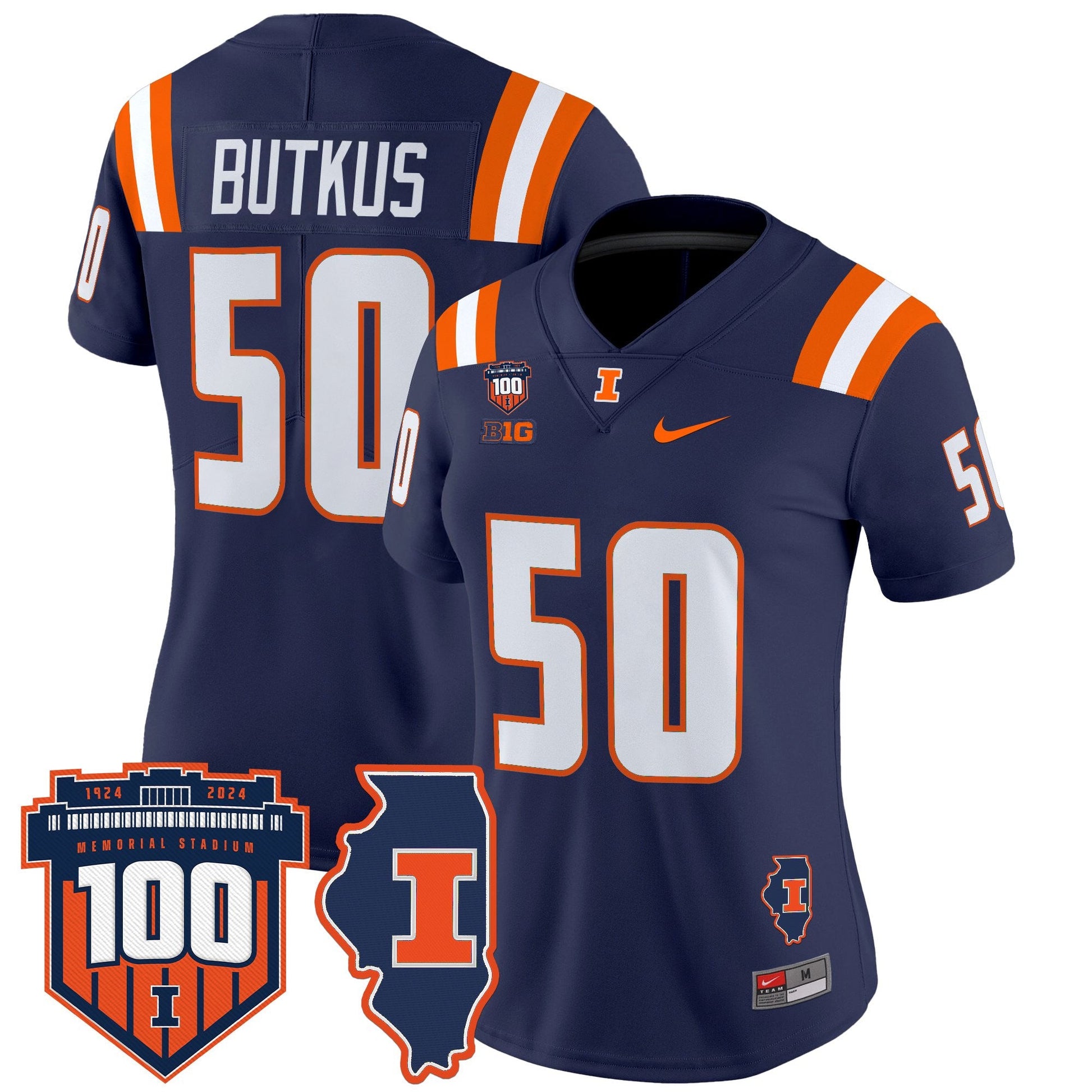 Women's Illinois Fighting Illini 100th Memorial Stadium Patch Vapor Limited Jersey - All Stitched