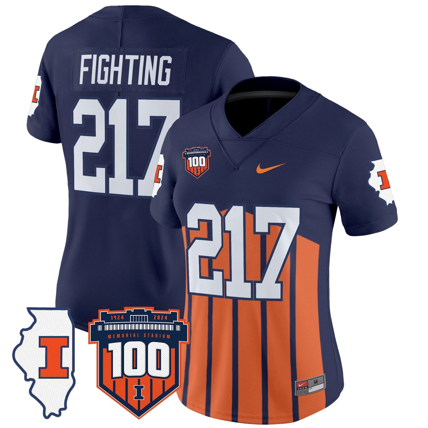 Women's Illinois Fighting Illini 100th Memorial Stadium Patch Vapor Limited Jersey - All Stitched