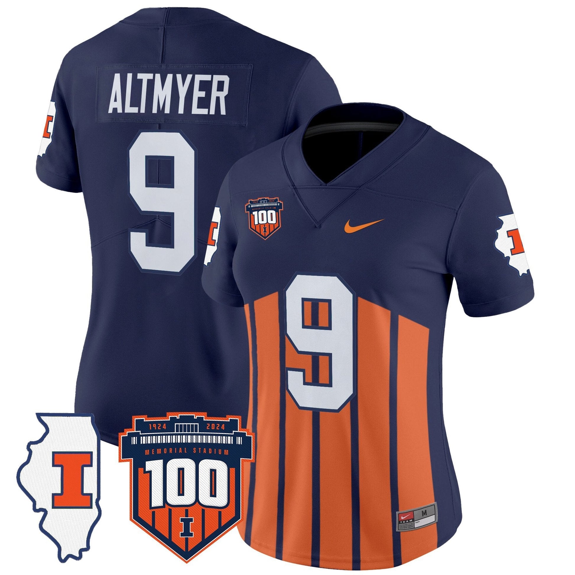 Women's Illinois Fighting Illini 100th Memorial Stadium Patch Vapor Limited Jersey - All Stitched