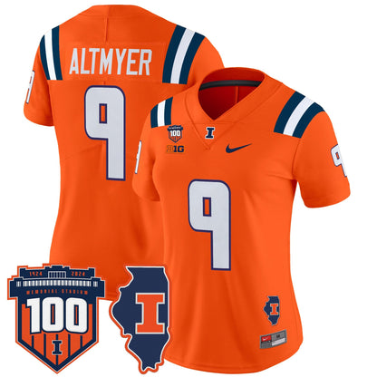 Women's Illinois Fighting Illini 100th Memorial Stadium Patch Vapor Limited Jersey - All Stitched
