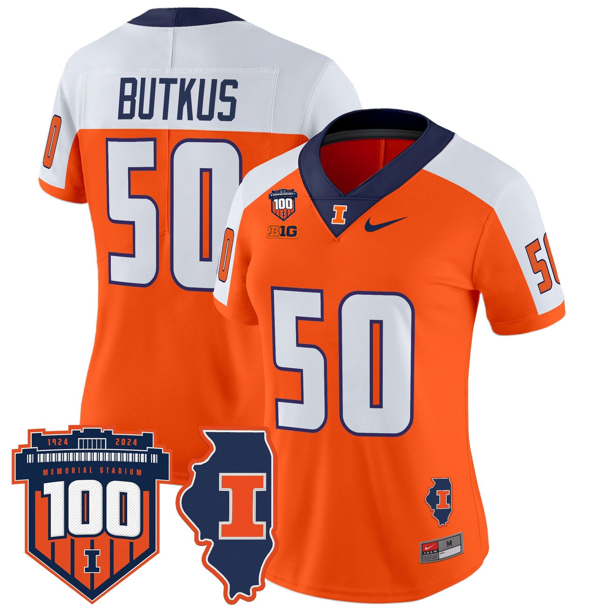 Women's Illinois Fighting Illini 100th Memorial Stadium Patch Vapor Limited Jersey - All Stitched