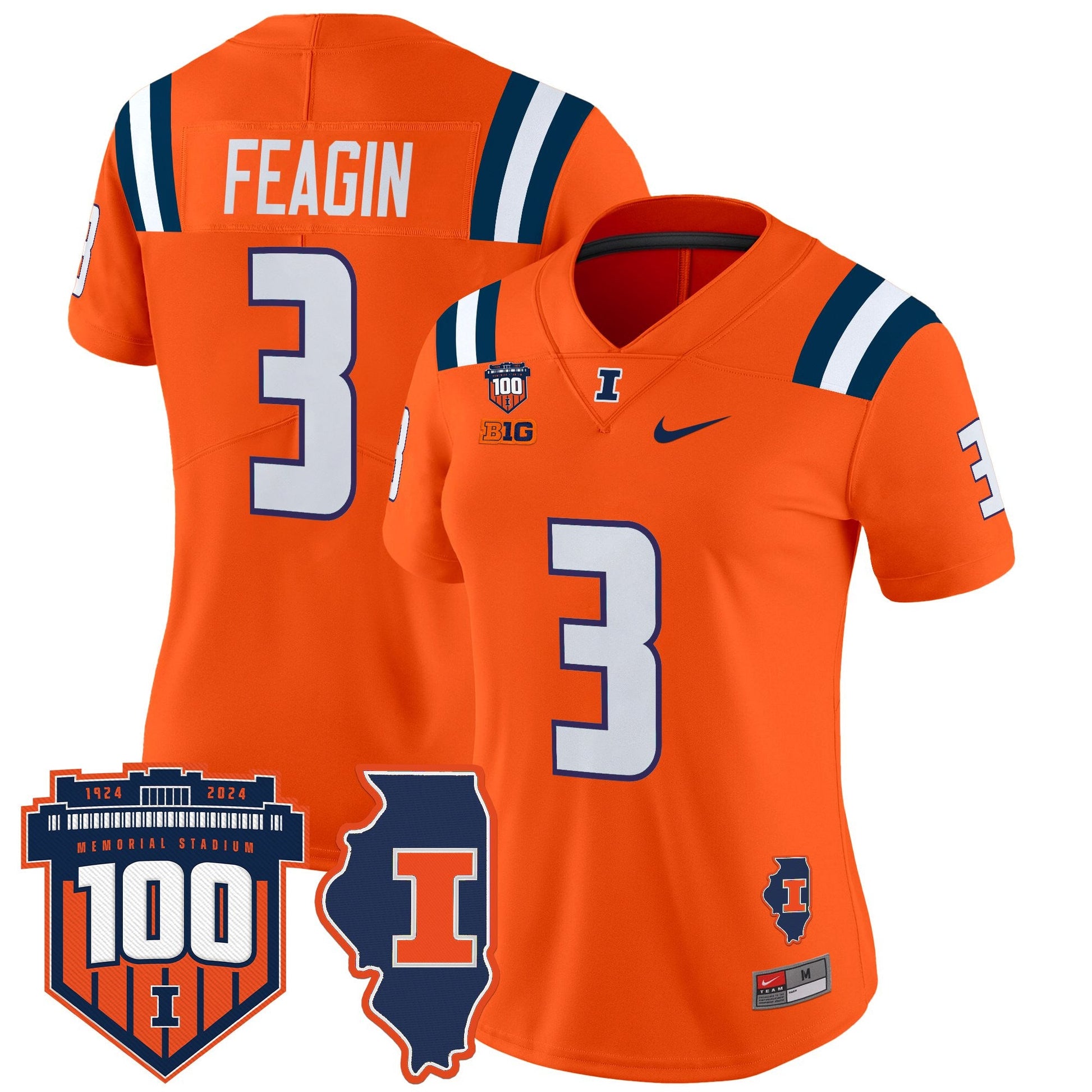 Women's Illinois Fighting Illini 100th Memorial Stadium Patch Vapor Limited Jersey - All Stitched