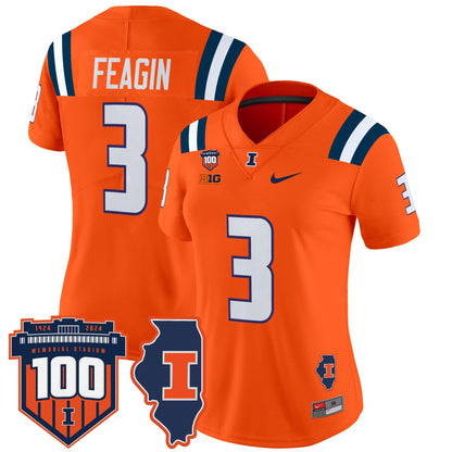 Women's Illinois Fighting Illini 100th Memorial Stadium Patch Vapor Limited Jersey - All Stitched