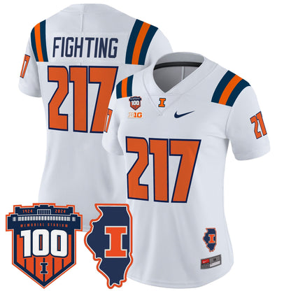 Women's Illinois Fighting Illini 100th Memorial Stadium Patch Vapor Limited Jersey - All Stitched