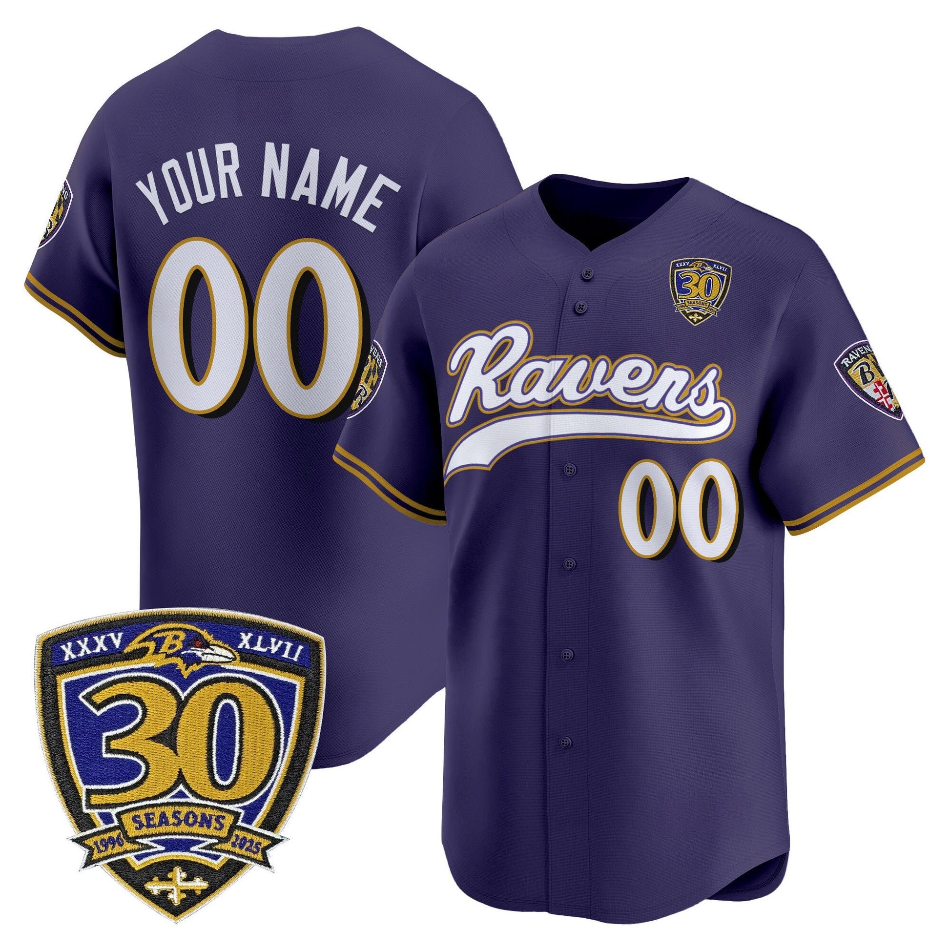 Baltimore Ravens 2025 Vapor Baseball Custom Jersey - 30th Anniversary Patch - All Stitched