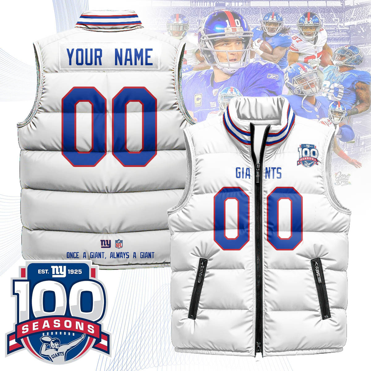 Custom New York Giants Unisex Puffer Vest