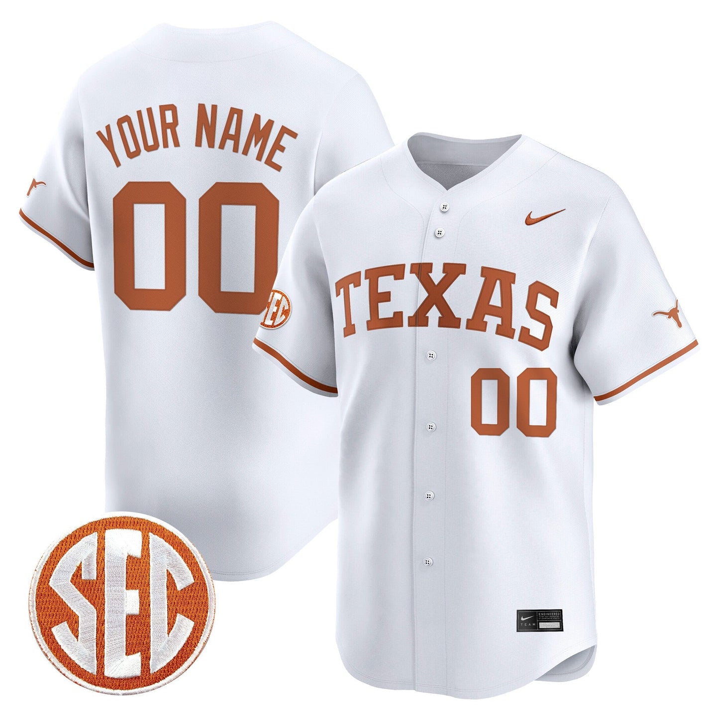 Texas Longhorns 2025 Vapor Baseball Custom Jersey - All Stitched