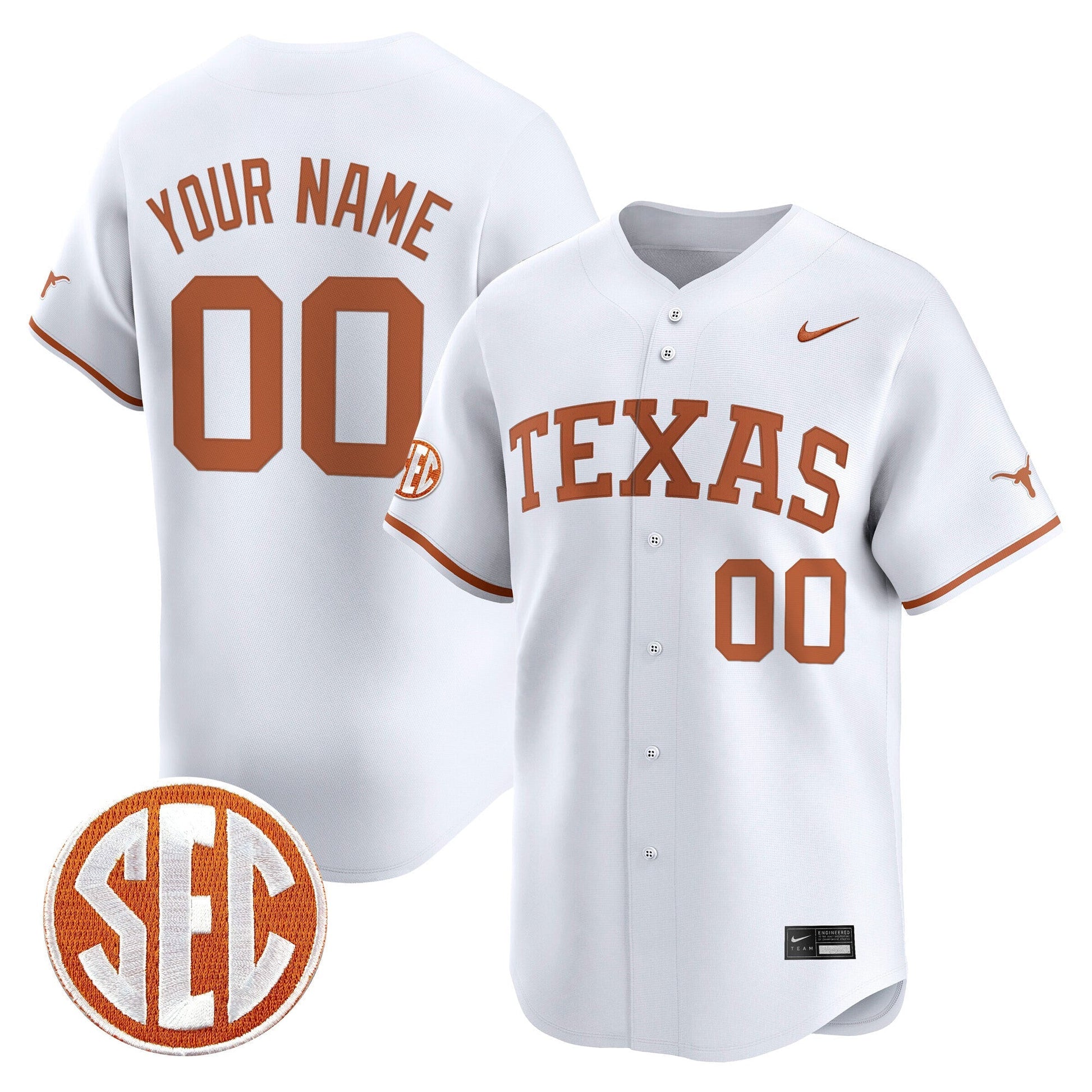 Texas Longhorns 2025 Vapor Baseball Custom Jersey - All Stitched