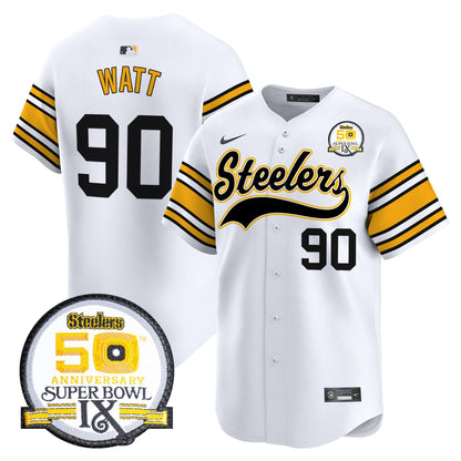 Men's Steelers 50th Anniversary Of Super Bowl IX Patch Vapor Premier Baseball Jersey - All Stitched