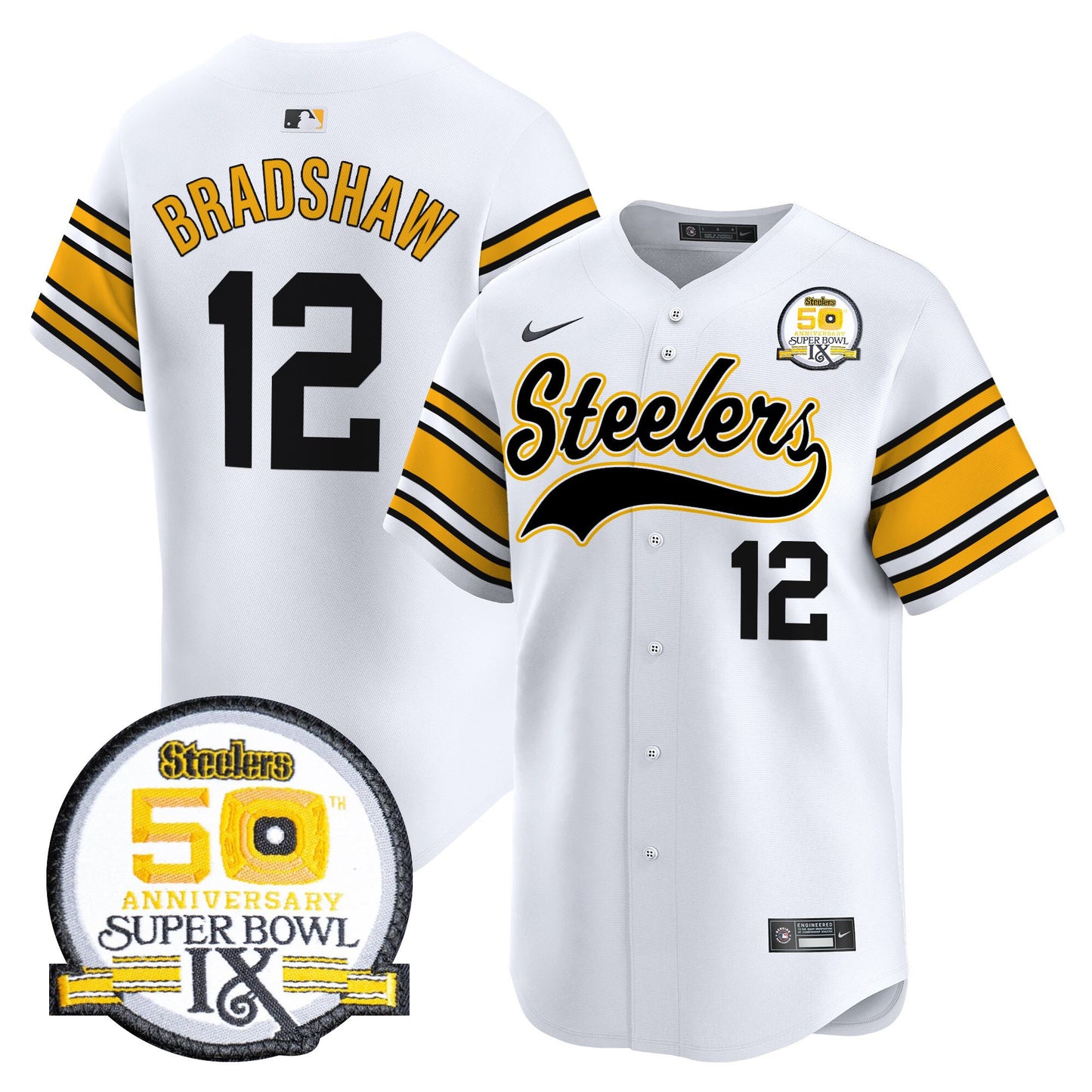 Men's Steelers 50th Anniversary Of Super Bowl IX Patch Vapor Premier Baseball Jersey - All Stitched