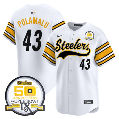 Men's Steelers 50th Anniversary Of Super Bowl IX Patch Vapor Premier Baseball Jersey - All Stitched