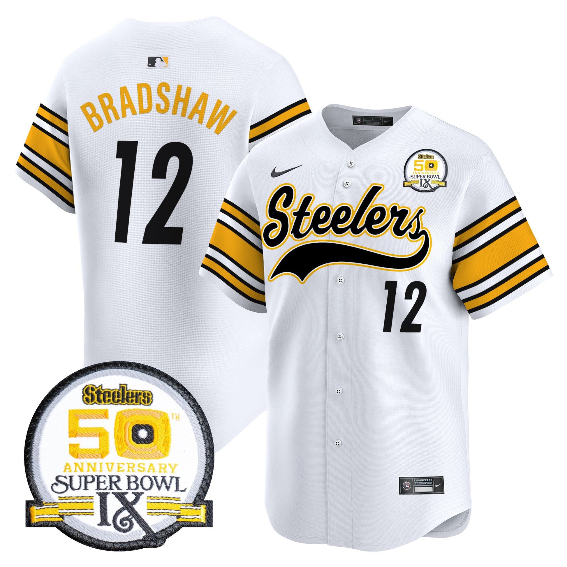 Men's Steelers 50th Anniversary Of Super Bowl IX Patch Vapor Premier Baseball Jersey - All Stitched