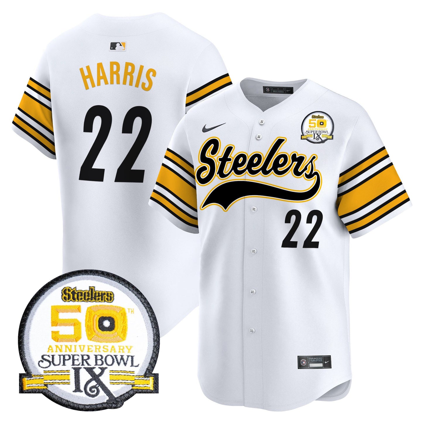 Men's Steelers 50th Anniversary Of Super Bowl IX Patch Vapor Premier Baseball Jersey - All Stitched
