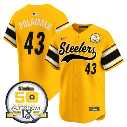 Men's Steelers 50th Anniversary Of Super Bowl IX Patch Vapor Premier Baseball Jersey - All Stitched