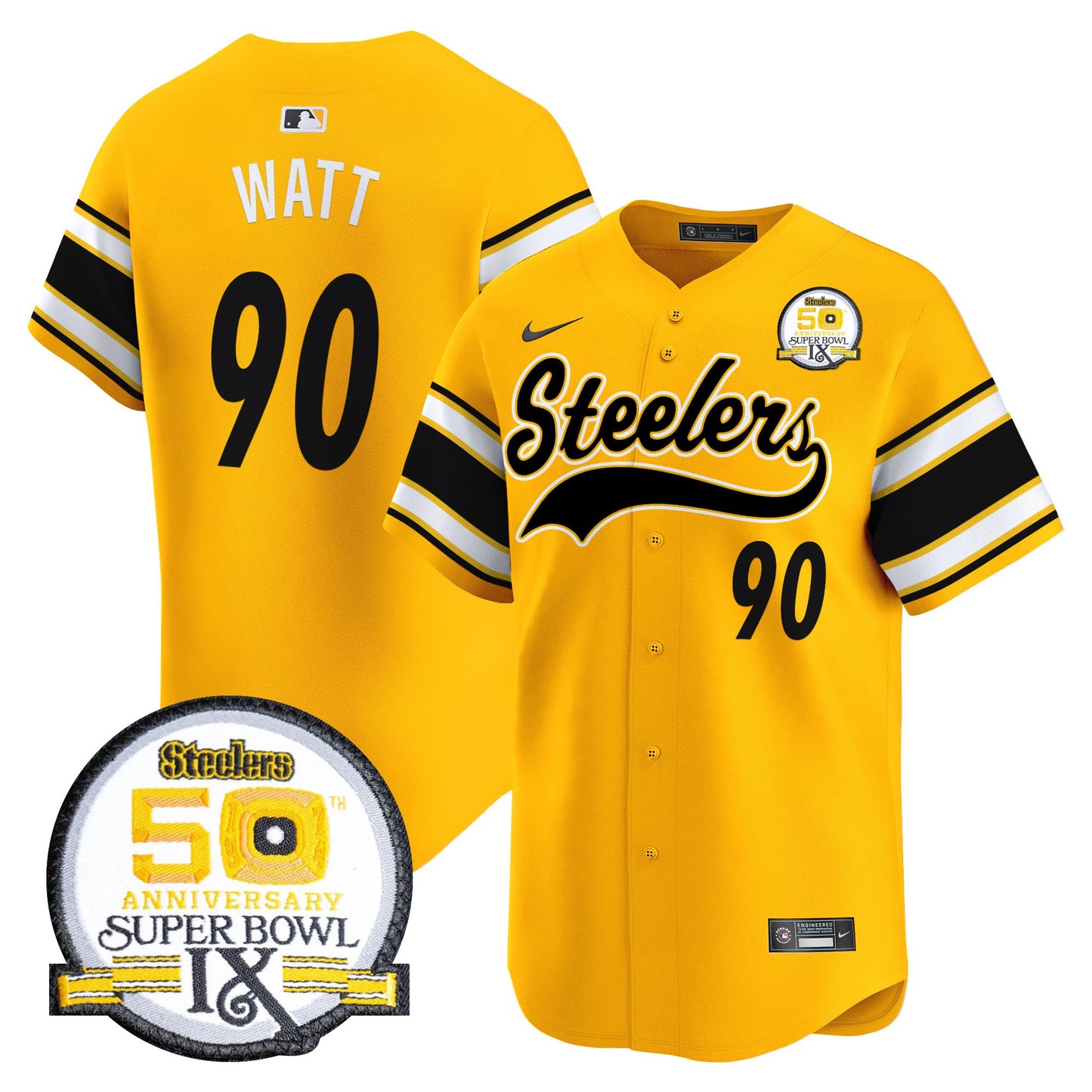 Men's Steelers 50th Anniversary Of Super Bowl IX Patch Vapor Premier Baseball Jersey - All Stitched