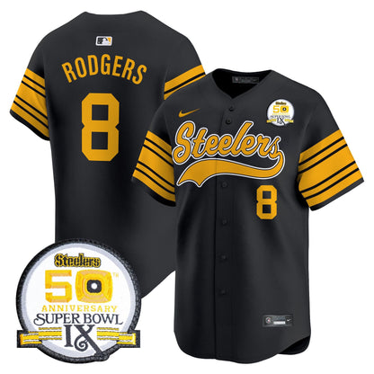 Men's Steelers 50th Anniversary Of Super Bowl IX Patch Vapor Premier Baseball Jersey - All Stitched