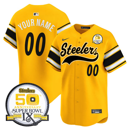 Steelers 50th Anniversary Of Super Bowl IX Patch Vapor Premier Baseball Custom Jersey - All Stitched