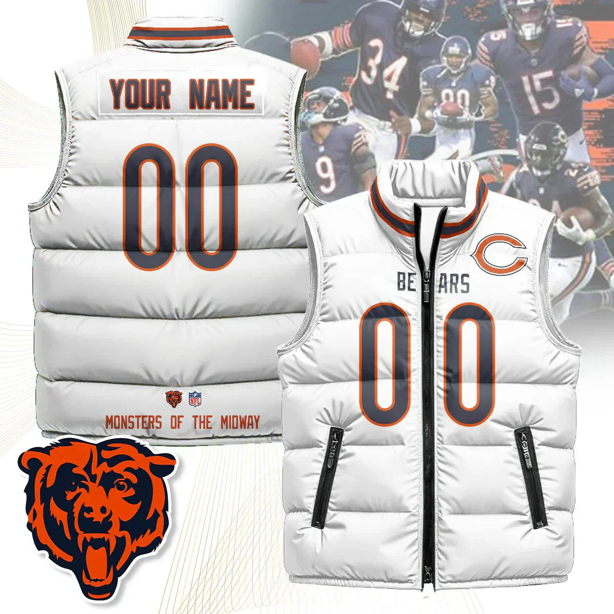Custom Chicago Bears Unisex Puffer Vest