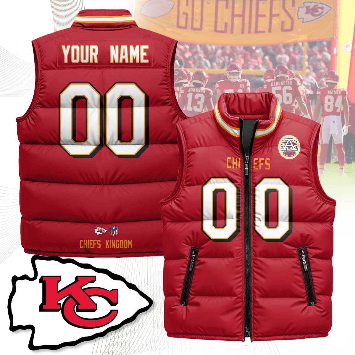 Custom Kansas City Chiefs Unisex Puffer Vest